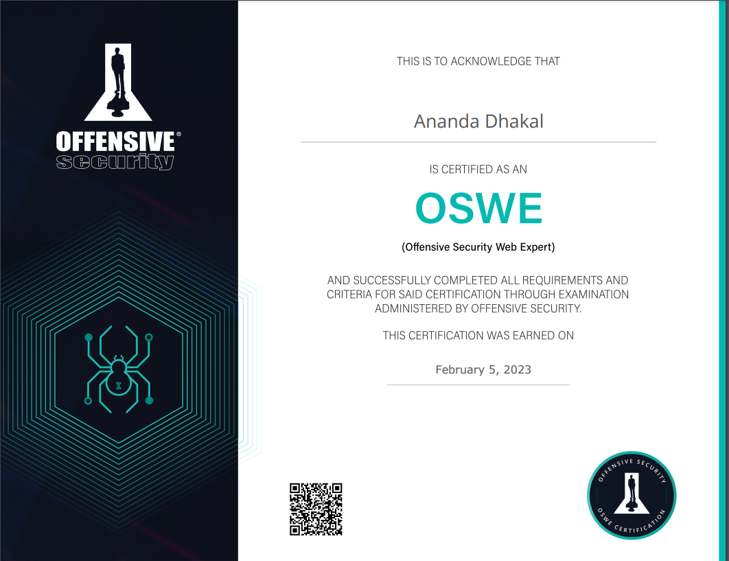 OSWE Certificate